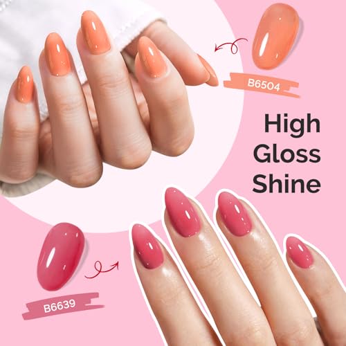 Image of MelodySusie Jelly Gel Nail Polish Set,6 Transparent Colors,Milky or Jelly Texture,Pastel Rainbow Colors Soak Off UV LED Light Cure or Salon Manicure and Nail Art DIY at Home 15ML 0.3Fl Oz
