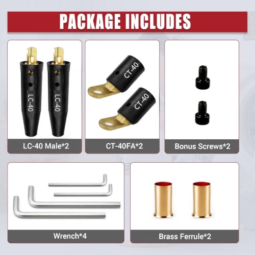 Image of 2 PCS CT-40FA Welding Terminals & 2 PCS LC-40 Welding Cable Connectors | Welding Leads Quick Connector and Terminal for Welding Machine Accessories, 1 /0 and 2 /0(50-70mm) Cable Size Capacity
