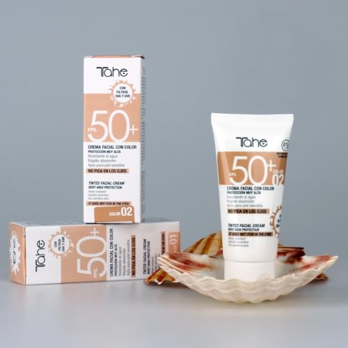 Tahe Sun Protect Crema Facial con Color y Protección Solar 50+, resistente al agua, Color Natural 02, 50 ml - imagen 8