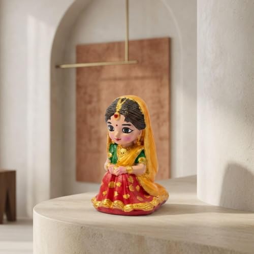 Image of Cute Little Radha Ji Idol for Home Decor - Small Radha Rani Statue for Car Dashboard, Office Desk & Mandir Puja, Miniature Blessing Radharani Figurine (Multicolor)