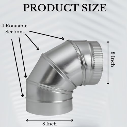 The Sheet Metal Kid 8 Inch Adjustable Duct Elbow 90 Degree Hvac - Available In Sizes Up To 24"-Galvanized Sheet Metal 26-Gauge Duct Connector - Perfect For Round Tube Air Ventilation & Vent Pipe Ductwork thumb #1