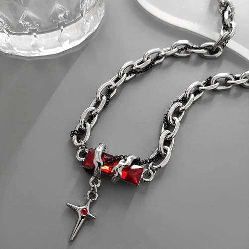 Image of Chain for Man, Stylish Necklace for Men with Celestial Inspired Red Diamond Pendant, Elegant Silver Chain for Men