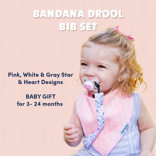 Dodo Babies Bandana Drool Bib Set – Four 100% Cotton Bibs With Soft Polyester Lining, 2 Pacifier Clips, Binky Case, Pink Gift Bag For Baby Girl Or Boy Shower – Adjustable Snap Fit For 3-24 Months #TOP1