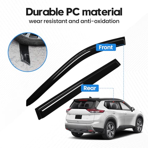 Image of Rogue Rain Guard - Window Visors for Nissan Rogue 2021-2025 2026, Out-Channel Side Window Rain Guards for Rogue, 4PCS, Black, Car Accessories