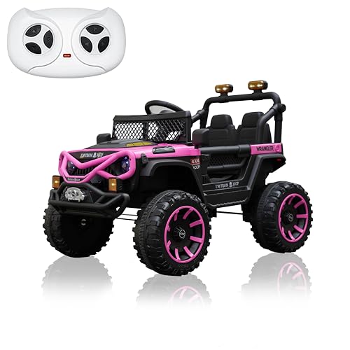12V Kids Ride On Jeep-Style Car with Remote Control, Bluetooth Music & Stories, LED Headlights, Shock Absorption, Double Doors with Lock, Safe Speed, Battery Powered Electric Vehicle for Boys & Girls