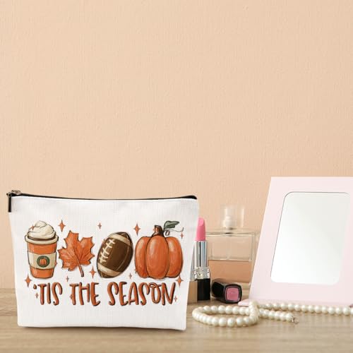 WRSUNT Tis the Season Fall Makeup Bag Fall Gifts for Women Best Friend Bestie Wife Autumn Thanksgiving Cosmetic Bag Autumn Themed Makeup Bag Gifts Ideas4