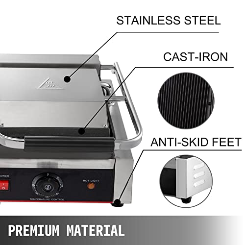 Happybuy Commercial Sandwich Panini Press Grill,110V 2x1800W Double Flat Plates Electric Stainless Steel Sandwich Maker,Temperature Control 122°F-572°F for Hamburgers Steaks Bacons - Thumbnail 2
