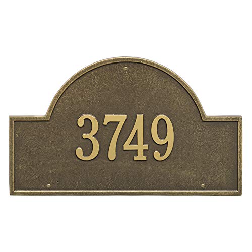 Venia Arch Estate Address Plaque, Antique Brass - Personalized 1-Line Aluminum House Number Sign, 23.75 x 14 in, Made in USA by Whitehall