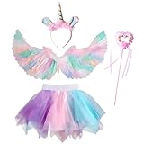 4 PCS Princess Costume Set Party Dress Up for Girls Rainbow Wings Headband Love Wand Short Skirt Children Costumes Accessories