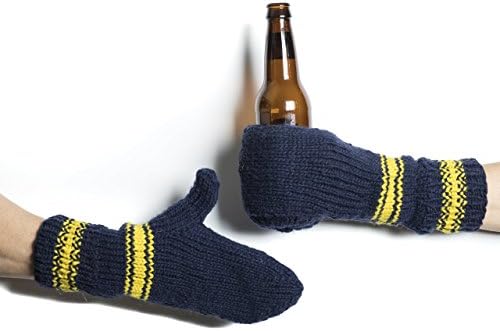 Beer Mitten Pair Navy Blue Maize Gold Striped Wool Tailgating Mitts