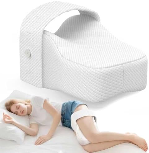 Knee Pillow for Side Sleepers with Adjustable Strap – Memory Foam Leg Cushion, Comfortable Sleeping Support for Sciatica Relief, Back, Hip, Knee & Joint Pain, Spine Alignment (White)