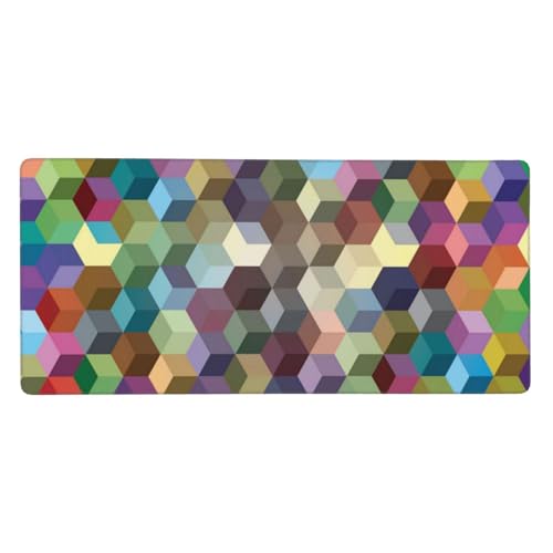 Tapis de souris grand format 40x90 cm imprimé cubes de couleur abstraits violets en caoutchouc