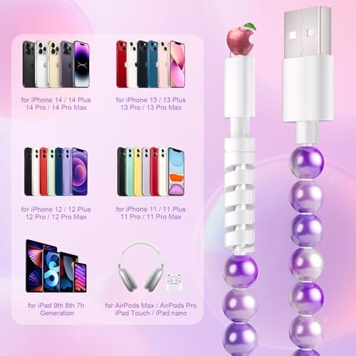 Coolden for iPhone Charger Cord for iPhone 14 Charger Fast Charging Cable 66W Cute Purple Beaded Charging Cord for Women Girls USB Cable for iPhone 14 13 12 11 Pro Max XR XS, iPad Pro/Air/Mini - image 8