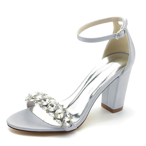 Chaussures de mariée anti-glisse à talon bloc stable FGRID Argent 39