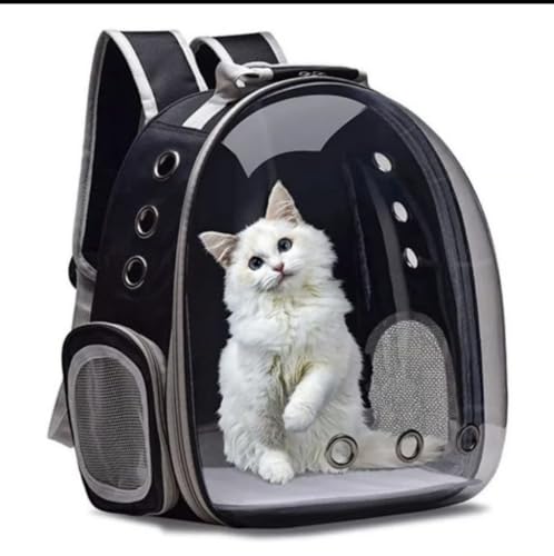 Mochila De Transporte Para Pets Cachorros E Gatos Com Ventilação Transparente E Visão Panorâmica Bolsa Astronauta Passeio Animal De Estimação Portátil (Preto)