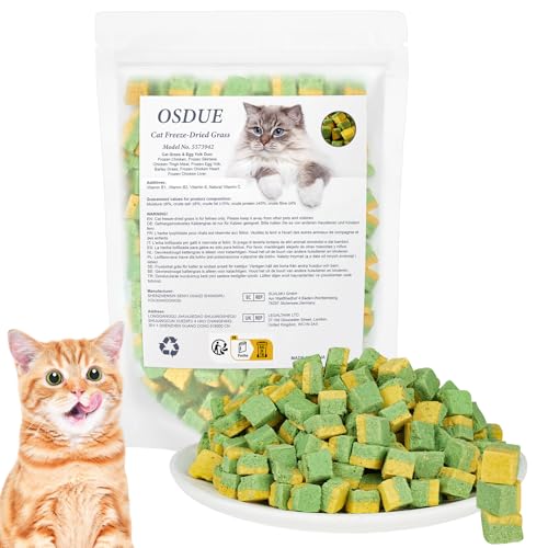 OSDUE Gefriergetrocknete Snacks für Katzen, 100g Katzensnacks, Katzengras Snack, Enthält Eigelb, Katzen Leckerlies ohne Getreide, ohne Zucker, Katzensnack ohne künstliche Zusatzstoffe
