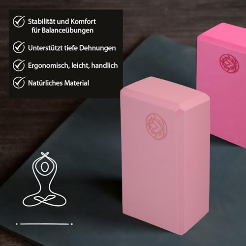 Yoga Block 2er Set VonBueren rosa | 22 x 12 x 7,5 cm je Yogablock | Yogablöcke für Damen und Herren aus EVA | Klötze für Pilates