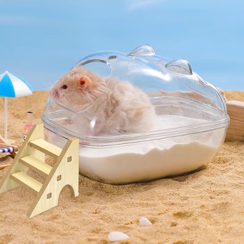 ZYETGH Hamster Sandbad, Hamster Badezimmer mit Leiter und Schaufel Hamster Toilette Transparent Sandbad Badewanne für Hamster Meerschweinchen Mäuse Gerbils (L 16 * 11 * 11CM)