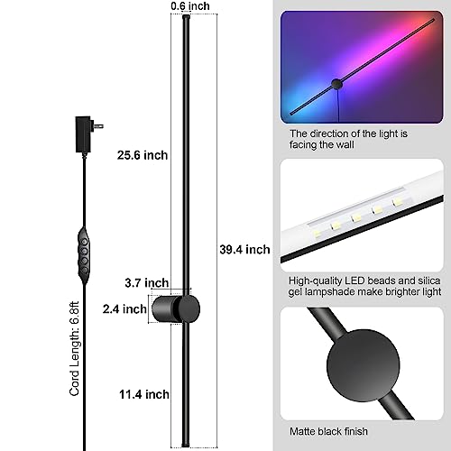 Image of RGB LED Wall Sconces Set of Two with Remote, 15 Color Modes, Dimming, DIY 180 Rotate, Black Plug in Wall Sconces with Warm Light, Dynamic Multicolor Ambience Lights, Plug in Wall Light, 39.4 Inches