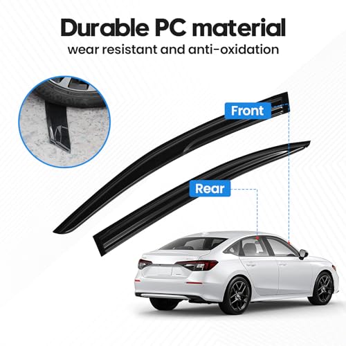 Image of Civic Rain Guard - Window Visors for Honda Civic Sedan 2012-2015, Out-Channel Side Window Rain Guards for Civic Accessories, 4PCS, Black, Car Accessories