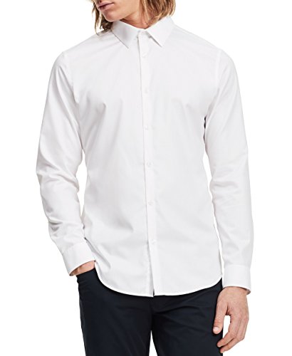 Calvin Klein Men's Slim Fit Solid Long Sleeve Non-Iron Button Down Shirt, White, X-Large