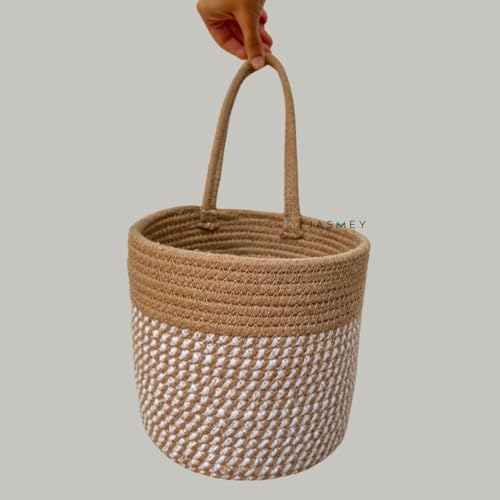 Image of JASMEY HOMES Wall Hanging Jute Basket for Vegetables /Newspaper Storage Box for Home /Milk Basket for Main Door Hanging from (White)