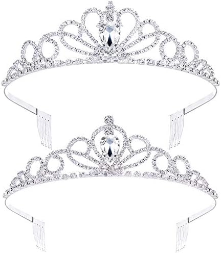2 Pack Tiara Crown Jewelry Gift for Women Girls,Headband Headpiece Silver Crystal Rhinestone Diadem Princess Birthday Yallff Crown with Comb,Bridal Wedding Party Bridesmaid Prom Pageant Gift.