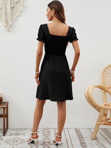 Berydress Women's Summer Dresses 2025 Pockets Short Sleeve Square Neck Flowy A Line Casual Boho Smocked Mini Sun Dress2