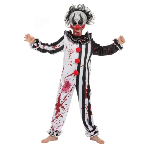 Spooktacular Creations Halloween Boy Bleeding Killer Clown Costume, Horror Slasher Clown Costume for Halloween Dress Up Parties, Scary Theme Party
