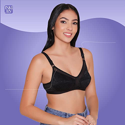 Image of INKURV Non-Padded Full Coverage Bra for Women with Cotton Blend Lining | Stylish and Stretchable Net Design | Fancy and Soft Bra for Women Daily use
