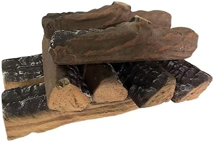 Squareful 9-Piece Ceramic Gas Fireplace Log Set - Realistic Wood Look For Vented Gas, Electric, Indoor/Outdoor Fireplaces