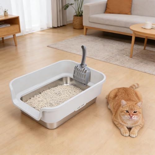 Arenero grande para gato acero inoxidable fácil limpieza miniatura 5