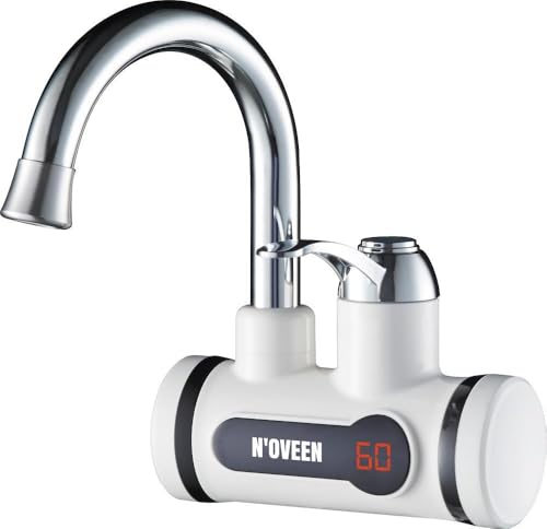 N'OVEEN Riscaldatore Istantaneo Acqua Calda, Scaldacqua con Display Digitale Temperatura LED, Rubinetto Acqua Elettrico 3600W | per Cucina, Bagno, Scaldabagno