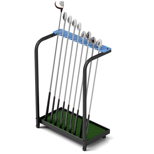 Tcatec Metal Golf Club Stand, 9 Hole Golf Storage Organizer, Golf Putter Holder Rack Non Slip Base Golf Putter Display Rack Golf Shelf Storage Stand for Shed Home Office, 28.34×19.68×10.82 inches
