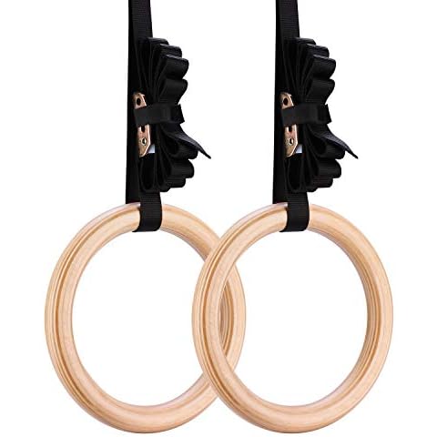 Yimidear Gymnastic Rings, Wood Olympic Rings with Buckle Straps Wooden Gym Rings for Strength Training, Crossfit, Pull Ups and Dips Cover