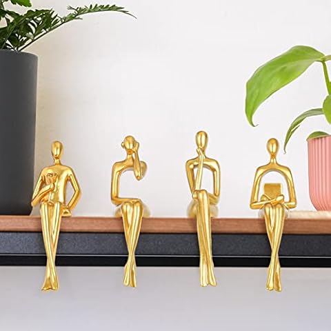 Gold Decor Set of 4 Sitting Thinker Statue, Modern Home Decor Abstract Sculpture, Resin Collectible Figurines Aesthetic Room Decor for Living Room Bedroom Home Office Desk Coffee Table Shelf Dresser Cover