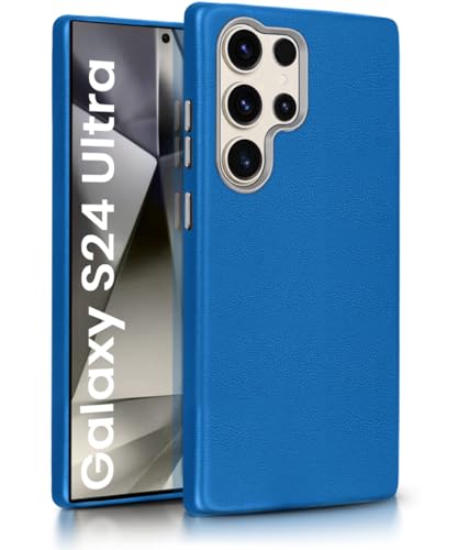 Image of WOW IMAGINE Back Cover for Samsung Galaxy S24 Ultra 5G | Shockproof Tough Leather Texture Hard Mobile Case | Ultra Slim Non-Slip Grip | Inner Velvet Fabric | Metal Camera Ring - Blue