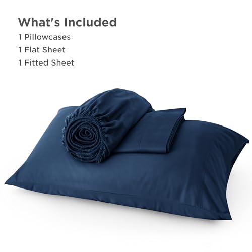 Image of Bedsure Cooling Sheets Twin, Rayon Derived from Bamboo, PureWoven, Breathable & Soft Twin Sheets Set, Deep Pocket Up to 16 Inches, Hotel Luxury Silky Bedding for Hot Sleepers, Navy