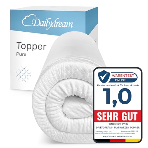 Dailydream Matratzen Topper 140x200cm | Memory Foam | 5cm hoch | Edition Pure, Model M | Zertifiziert & ergonomisch für unbequeme Matratze, Boxspringbett & Gästebett | rutschfest mit Noppen