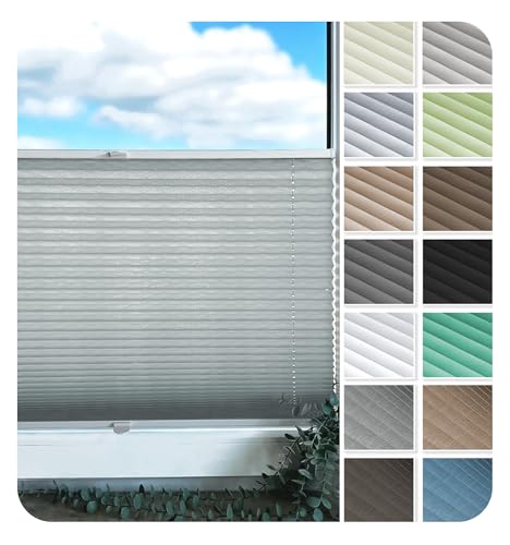 Rollmayer Plissee nach maß, Plissee zum Kleben, 14 Farben, 3 Profilfarben, Höhe 50-149 cm,Breite: 25cm-100cm, Plisseerollo Faltrollo Sichtschutz und Sonnenschutz für Fenster und Tür