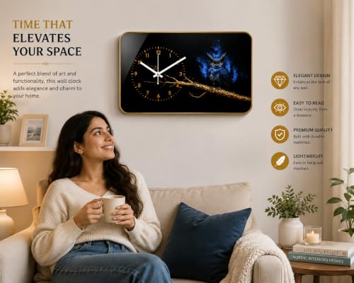 Image of Mystic Owl Wall Clock | Silent Sweep Movement | Vastu Compliant Luxury Decor | Evil Eye Nazar Protection Owl Art | Premium Home Decor Gift for Living Room, Bedroom, Office & Entrance 18 x 12 Inch