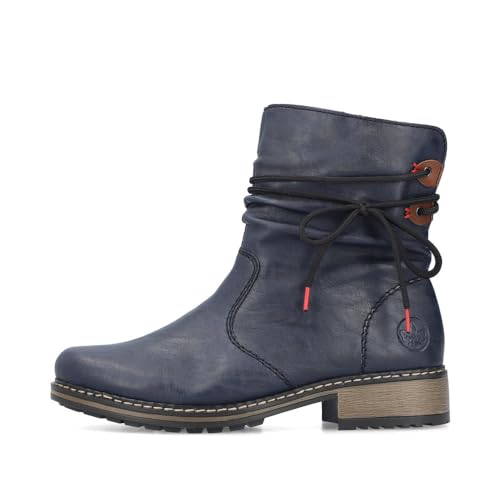 Rieker Damen Biker Boots Z68M1, Frauen Stiefeletten,Winterschuhe,gefüttert,Stiefel,Bootee,Booties,halbstiefel,Kurzstiefel,blau (14),40 EU / 6.5 UK