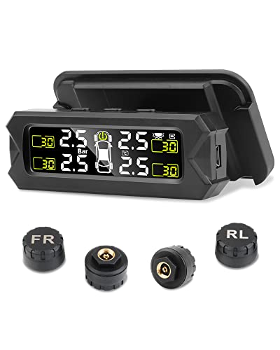 Tire Pressure Monitoring System Tpms Tire Pressure Monitor Systemã€Removable Bracketã€‘On the Windshield with Solar Charger Wireless Tpms Angle Adjustable Safety Tire Pressure Monitor with 4 Sensors