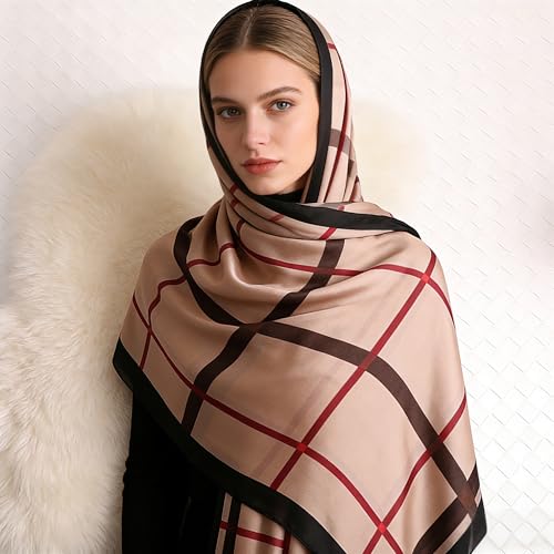 Image of ZDMHSH Fashion Scarves Scarf 100% Silk Feeling Scarf Silk Like Scarves Long Lightweight Sunscreen Shawls for Women