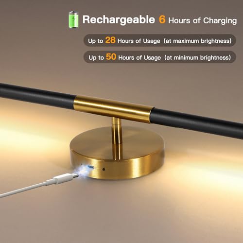 Image of Battery Operated Wall Sconces Set of Two 360 Rotate Wireless Rechargeable Light Dimmable with Remote - Black Gold Modern Sconces Cordless Magnetic Wall Decor for Home Bedroom Timer 31.5 in