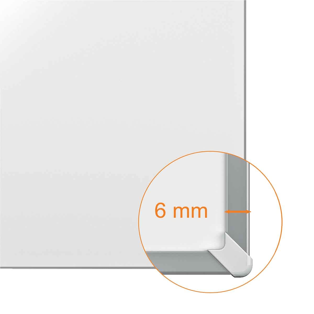 Tablica Nobo Nano Clean ze stali magnetycznej z półką na markery, 1200 x 900 mm, wąska ramka, system mocowania InvisaMount, Impression Pro, kolor biały, 1915403