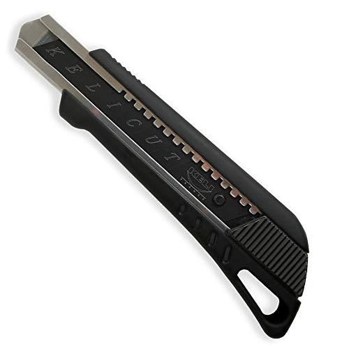 K•CUT - Cutter Pro avec Réservoir + LAME BLACK BLADE SK2 (Durée de vie 3 fois supérieure) (18mm + 2 LAMES BLACK BLADE SK2, Noir Gomme SOFT TOUCH) Cover
