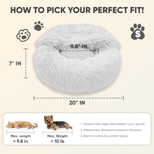 Image of Himax Small Cat & Dog Bed with Cover, Calming Dog Bed for Small Dogs,Anti-Anxiety Donut Dog Bed with Attached Blanket,Washable Round Fluffy Pet Bed (20 inch /26 inch /35 inch), Light Grey