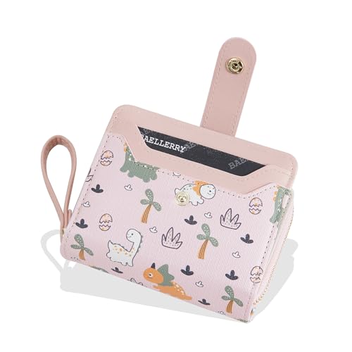 Belsmi Compact Small Leather Wallet, Dinosaur Print, For Women/Girls, Mini Bifold (Pink)3