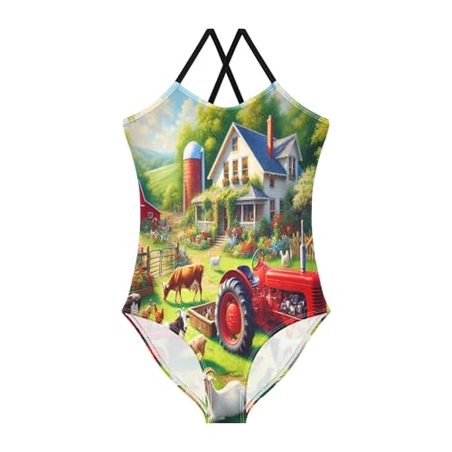 Farm Truck Animal Bathing Suits for Girls Kids Swimsuits Summer Beach Swimwear One Piece Swimsuits